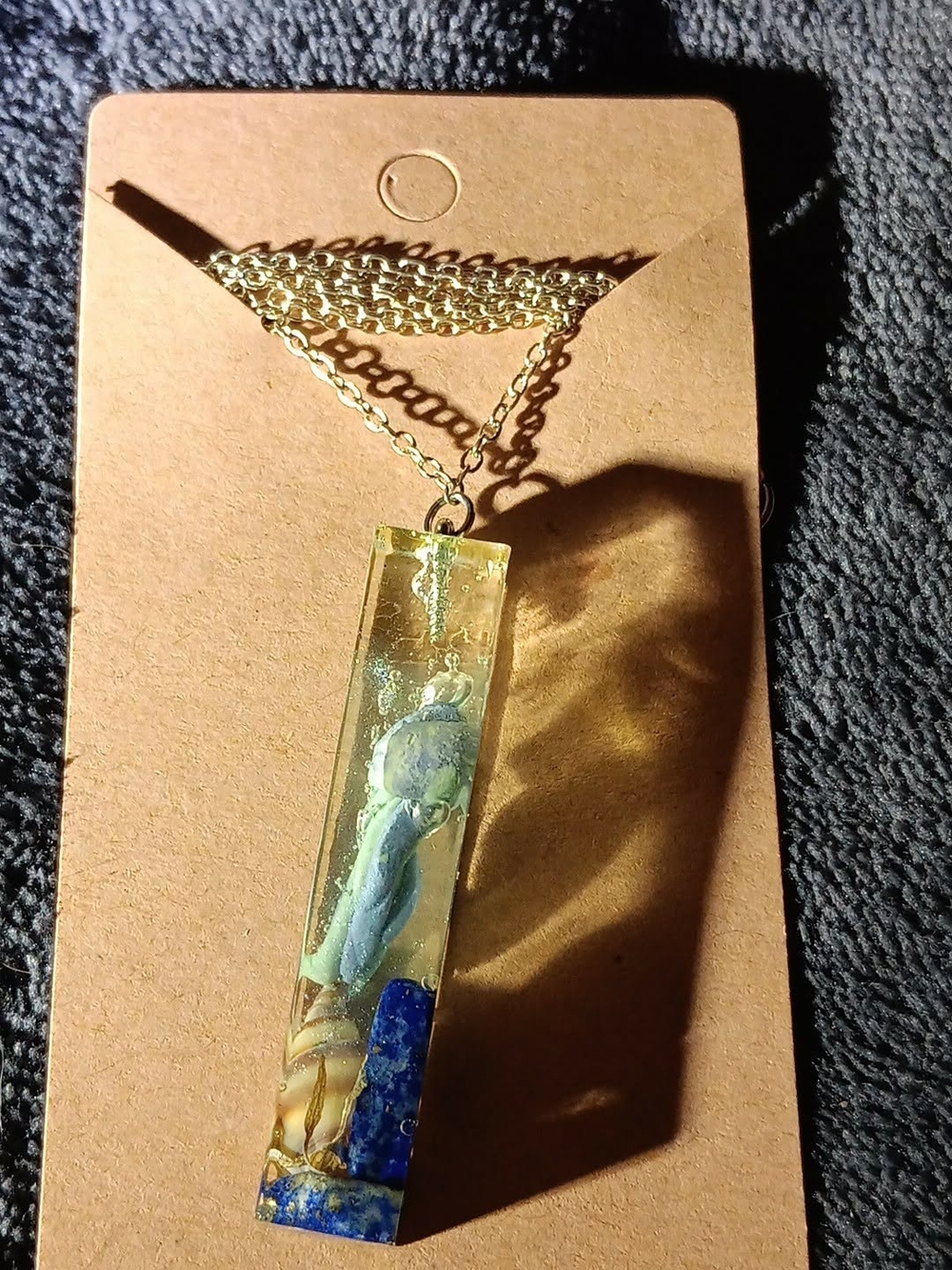 Handmade Resin Jellyfish  Necklace Ocean Blue Lapis Shell Gold Chain  Jewlery